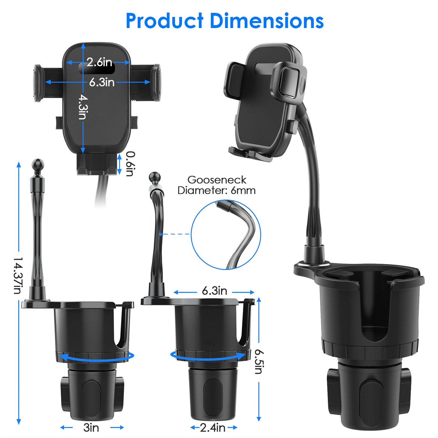 1Pc 2 In 1 Car Cup Phone Holder Automotive Drink Holder With 360 Degree Rotating Gooseneck Phone Mount Adjustable Base Fit For Most Phones Cups Vehicles - Image 8