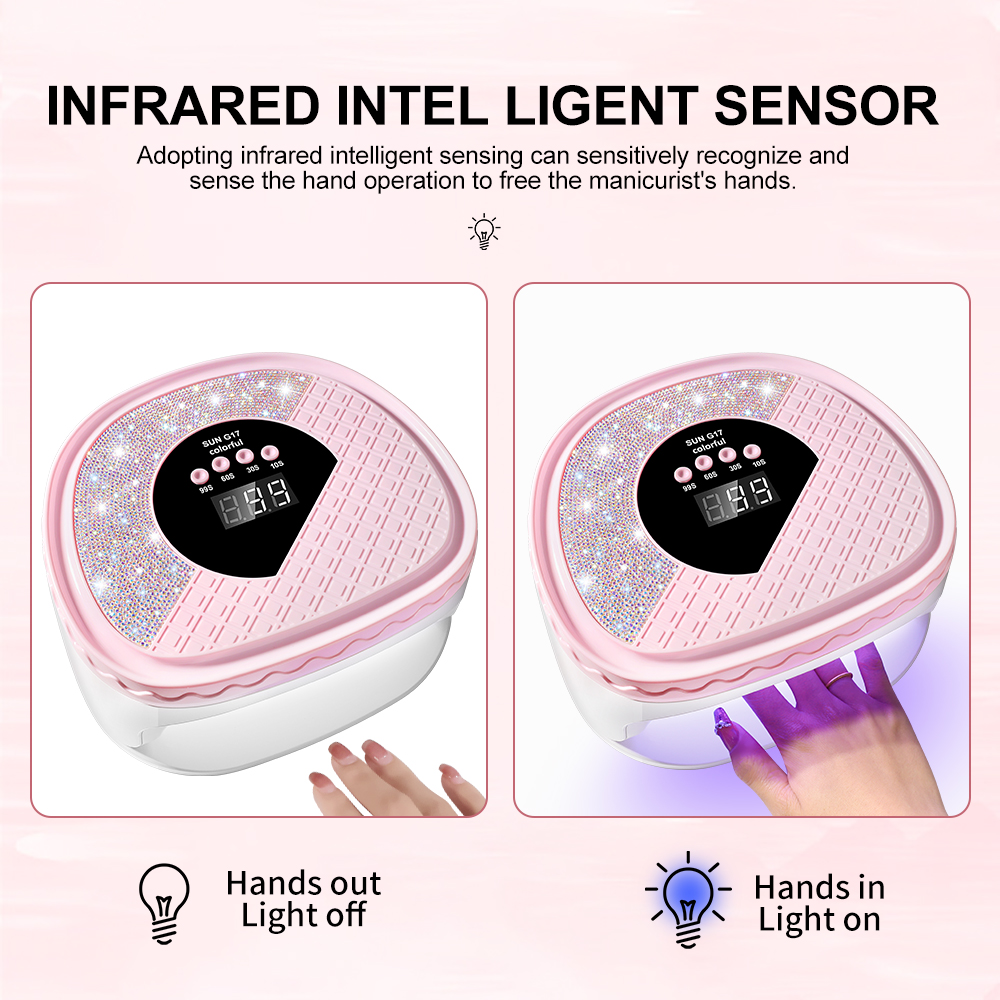 UV Nail Dryer Gel Nail Lamp, LED Light For Gel Polish-4 Timers Professional Nail Art Accessories Nail Lamp With 42 Beads & Touch Display, Shining Crystal Decorations, Curing Gel Toe Nails 4