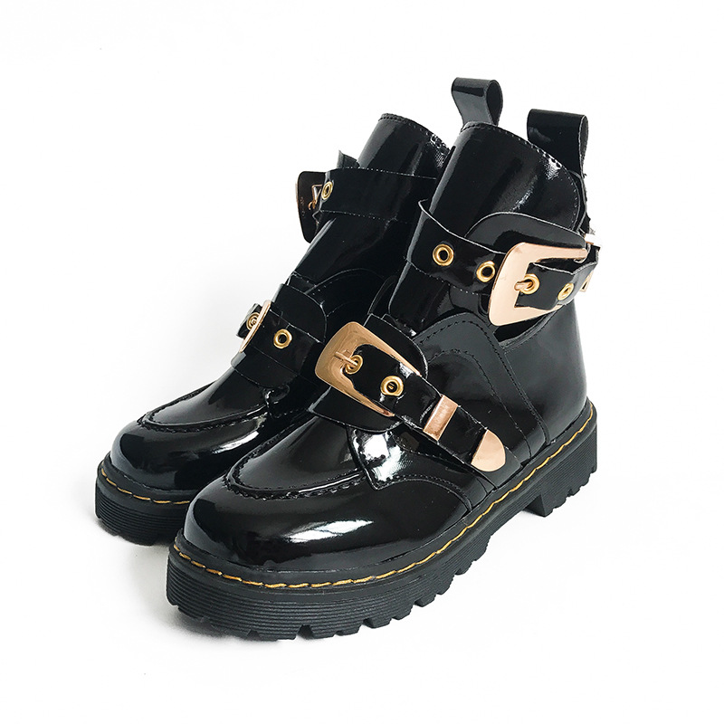 Patent Leather Metal Buckle Martin Boots Side Air Breathable Women