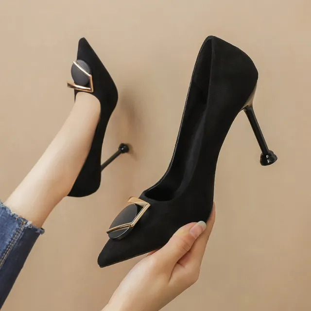 Korean Fashion Pointy Pumps Suede Girls Black - Shop at LoveMi