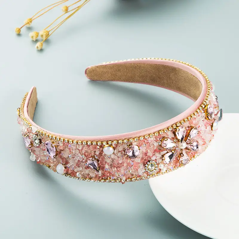 Diamond Resin Flower Cloth Wide Brim Headband