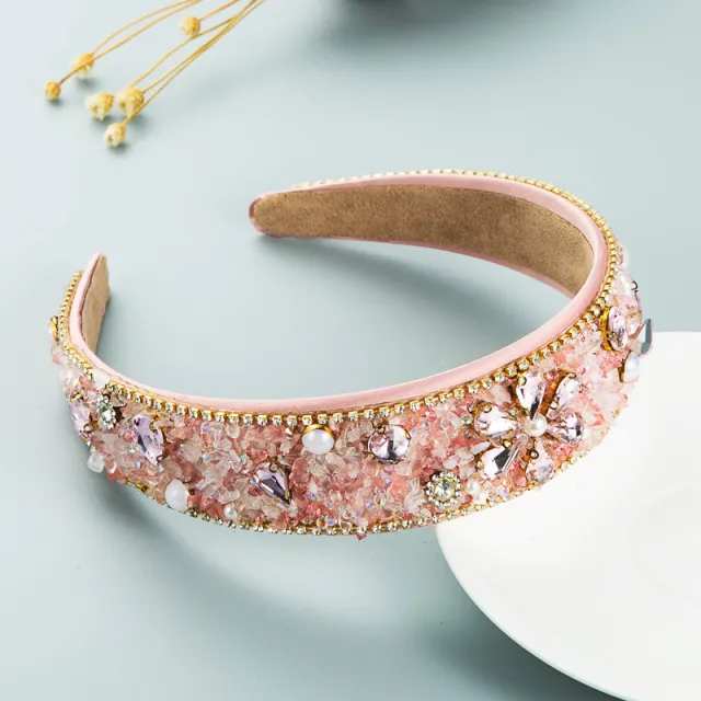 Diamond Resin Flower Cloth Wide Brim Headband Pink - Shop at LoveMi