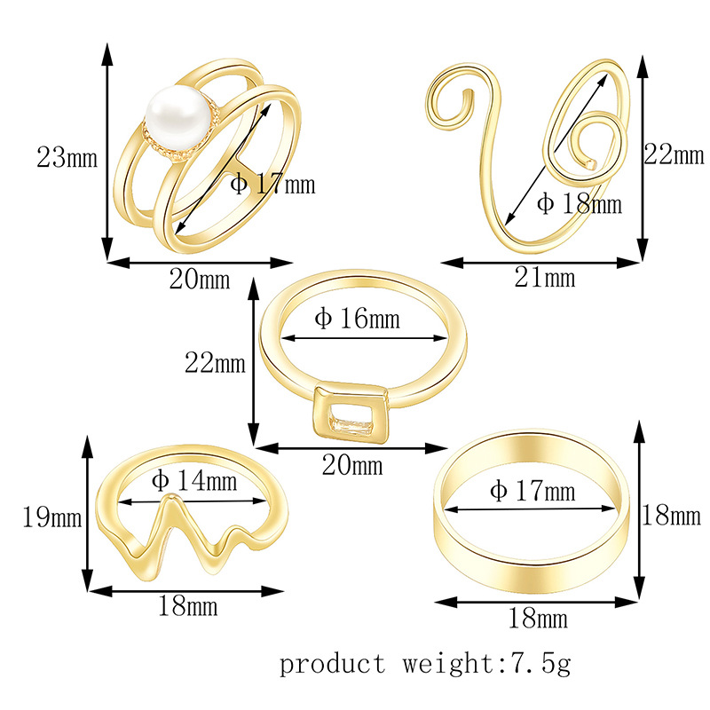 European And American Fashion ECG Geometry Ring Set