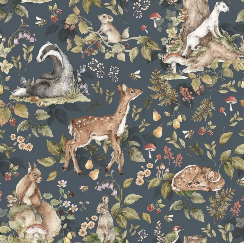 WOODLAND FOREST ANIMALS DARK WALLPAPER Package Per One Roll Tube 105cm X 8cm X 8cm 1kg