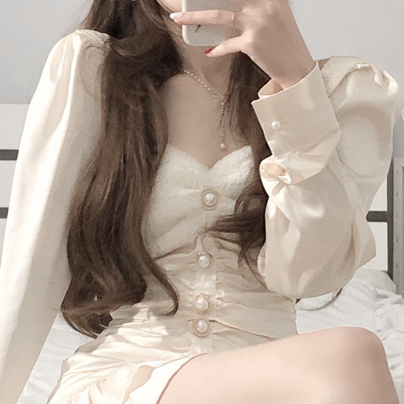 Women's Short Long-sleeved Blouse Fashion Western Style Inner Top