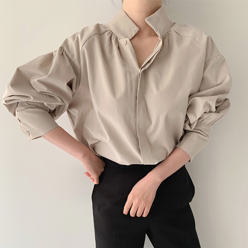 Title 5, Stand-up Collar Loose Casual Puff Sleeve Shirt