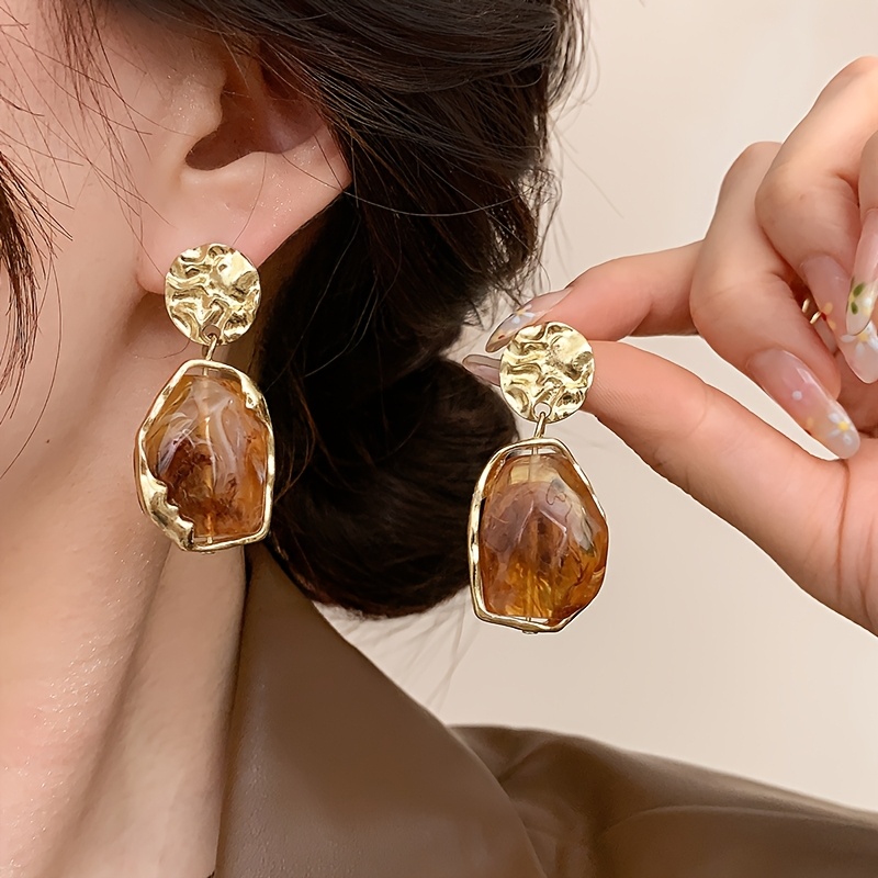 Elegant Vintage Irregular Resin Geometric Earrings For Women, Perfect For Banquets, Parties & Vacations