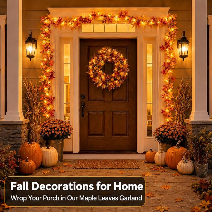 10FT 50 LED Fall Garland With Lights, Battery Operated Timer Garland With Orange Bulbs For Autumn Decor 6