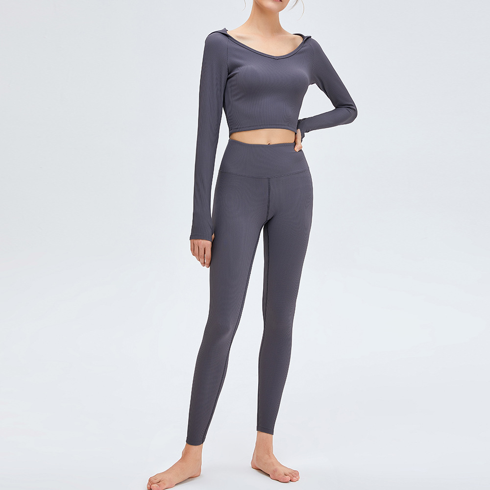 Women's High Waist Long Sleeve Leisure Sports Hooded Yoga Suit