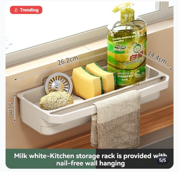 Nail-Free Wall Mounted Kitchen Sink Sponge Holder Drain Rack Countertop Soap Towel Organizer 3