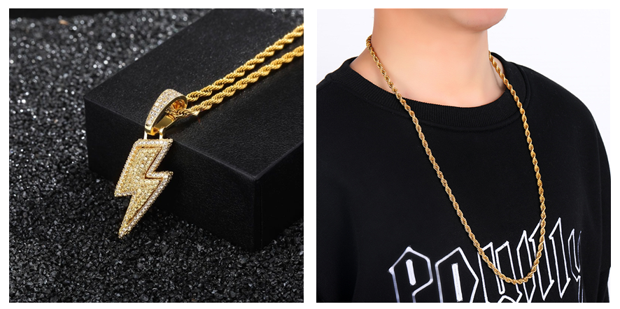 Hot Selling Lightning Hip Hop Pendant Micro-inlaid Zircon Hip Hop Fashion Trendy Hip Hop Jewelry — foto 3