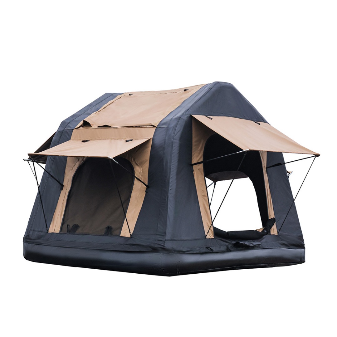 Foldable 2-3 People Amphibious Inflatable Car Roof Top Tent For Camping Outdoor Glamping Camping Tent For SUV,Truck  Without Ladder, Two-tone Style, Khaki & Black