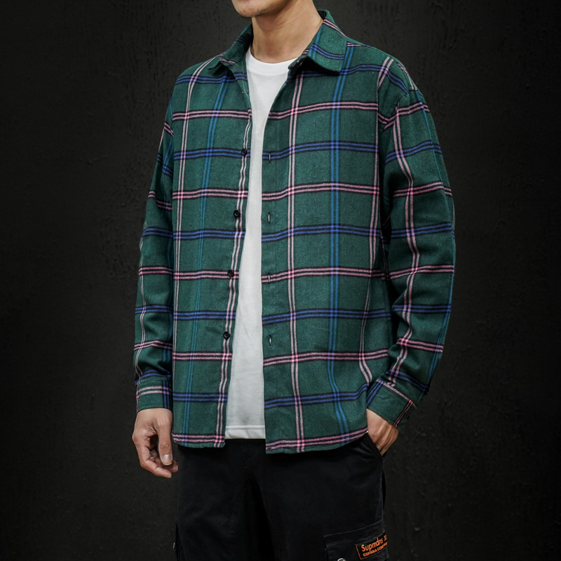 Title 4, Slim-fit buttoned long-sleeved plaid shirt