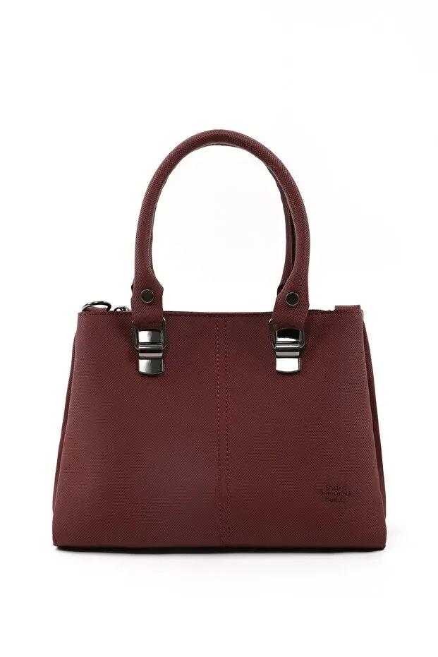 Brown Faux Leather Zippered Handbag