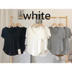Draping Clavicle T-shirt Female Summer Loose Korean Mid-length Bottoming Shirt Short-sleeved Casual V-neck Top - White - View 1