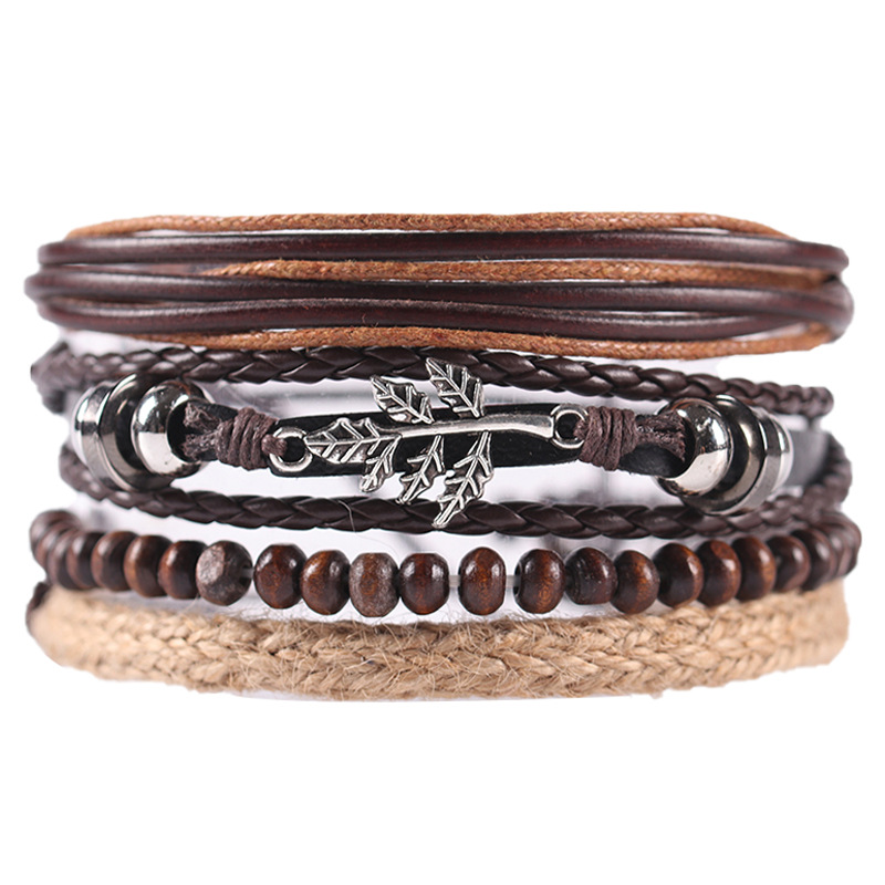 Title 6, Alloy Maple Leaf Leather Bracelet Multi-layer E...