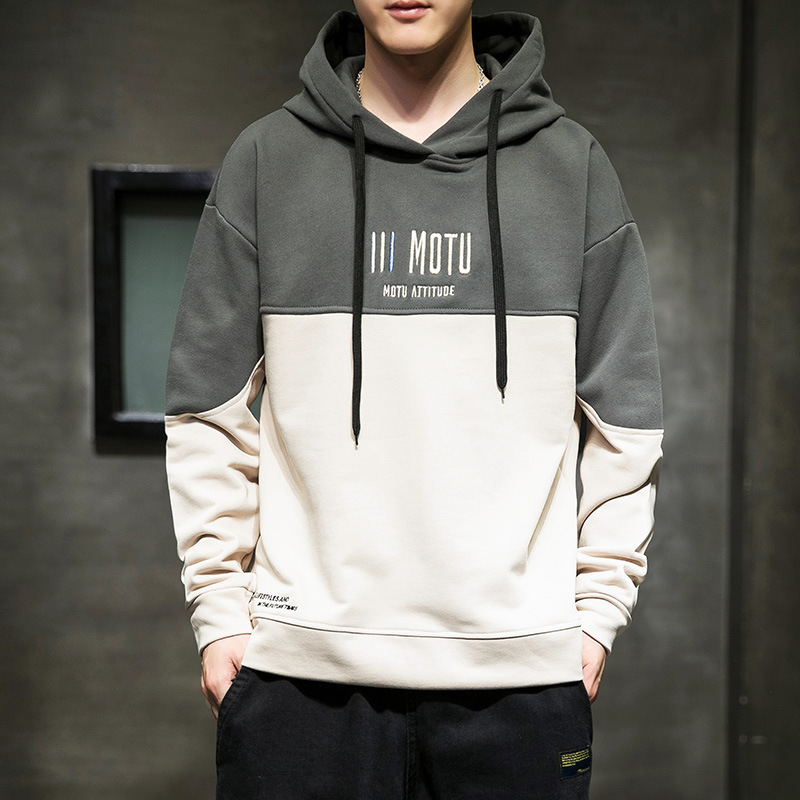Hooded Sweater Men's Color Matching Loose Hoodie Trendy Casual