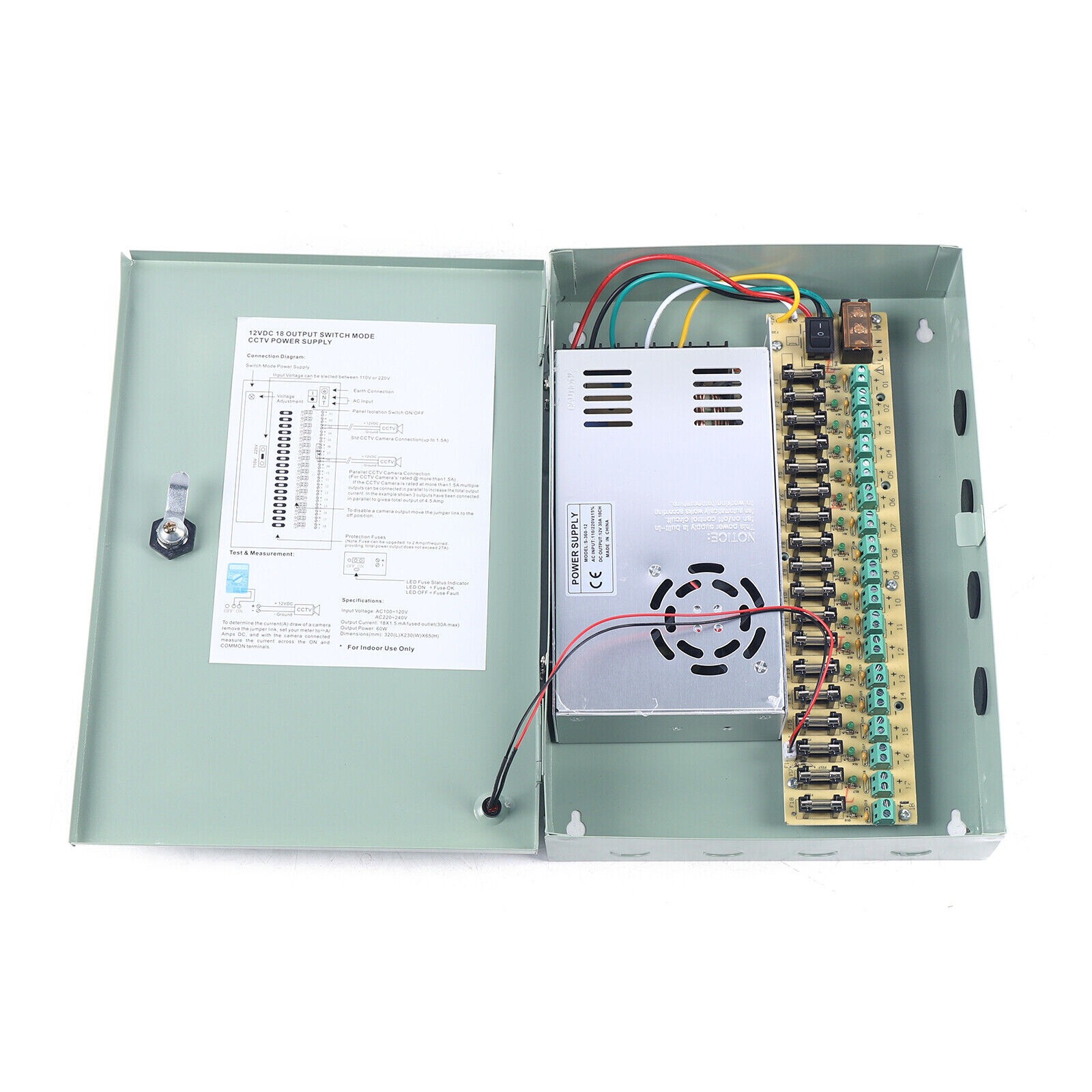 18CH 12V Dc 30A Cctv Power Supply Distribution Box For Security Multiple Camera