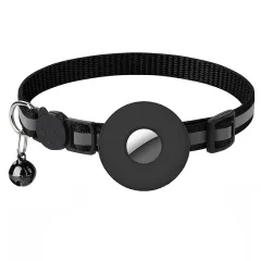 Airtag Pet Collar With Bell Reflective Adjustable Anti-lost Cat Dog Collar - Black - View 1
