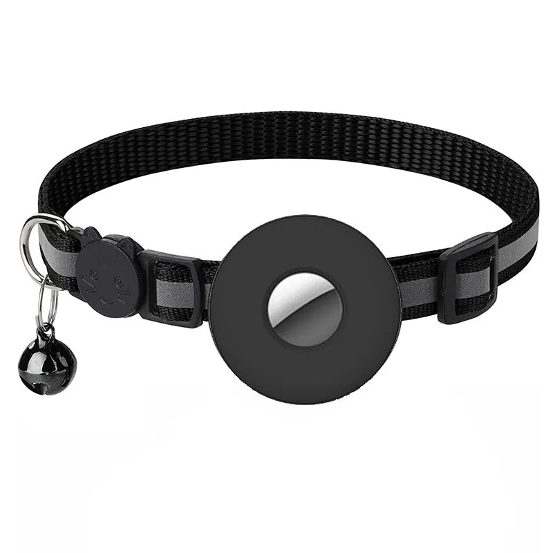 Airtag Pet Collar With Bell Reflective Adjustable Anti-lost Cat Dog Collar - Black