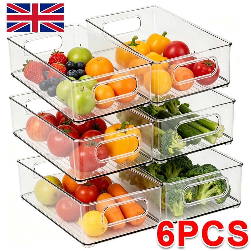 6PCS Fridge Organiser Stackable Storage Box Transparent