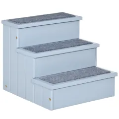 PawHut 3 Step Wooden Dog Steps Pet Stairs For Dogs, Cat Ladder For Bed Couch With Storage Grey - Grey - View 1