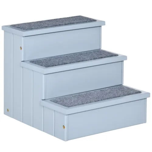 PawHut 3 Step Wooden Dog Steps Pet Stairs For Dogs, Cat Ladder For Bed Couch With Storage Grey Grey - Shop at LoveMi
