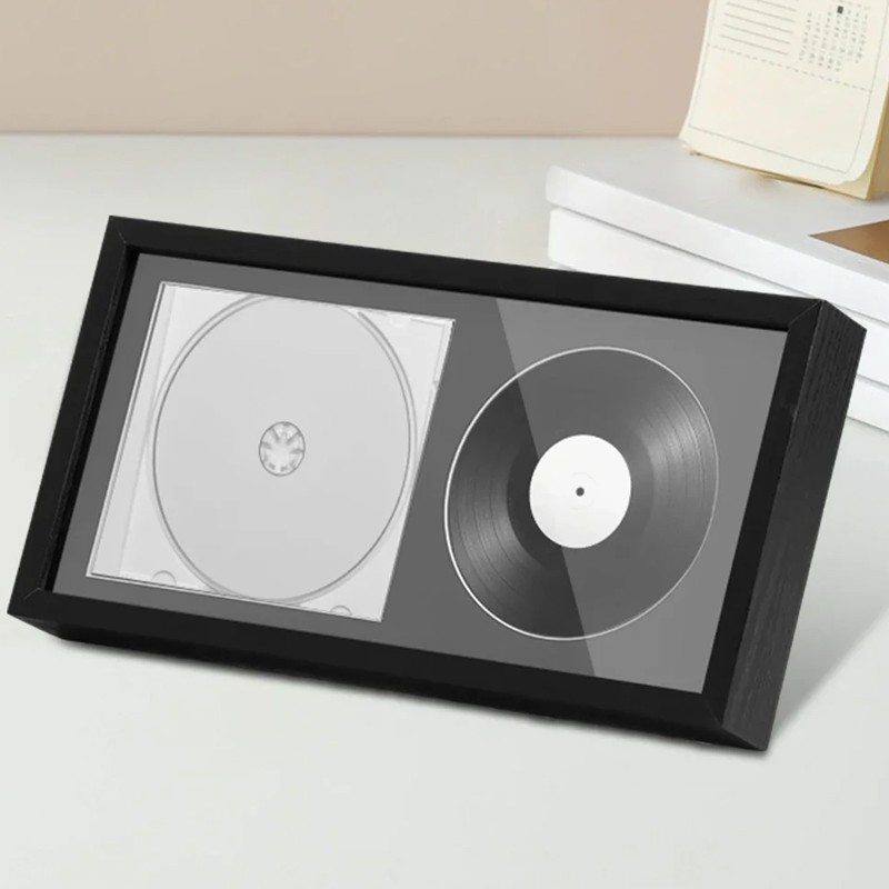 CD Frame Display Case Wood CD Display Frame With Bracket Hook Double