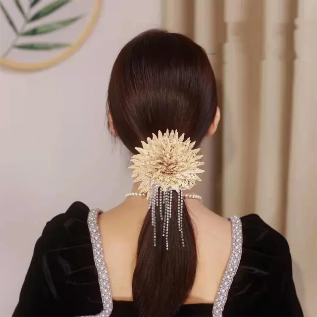 Organza High Elasticity Glitter Tassel Hair Ring Champagne - Shop at LoveMi