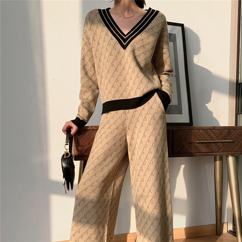 Temperament Was Thin Sweater Jacquard Two Piece Suit