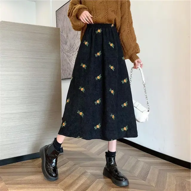 Women's Fashion High Waist Floral A line Skirt Black - Shop at LoveMi