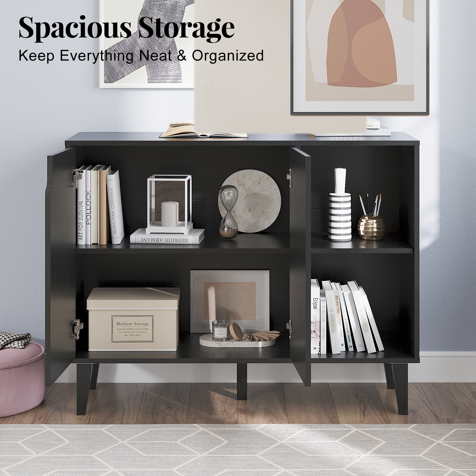 Sideboard Wood Storage Accent Cabinet TV Stand Home Bar Buffet With 2 Doors — image 10