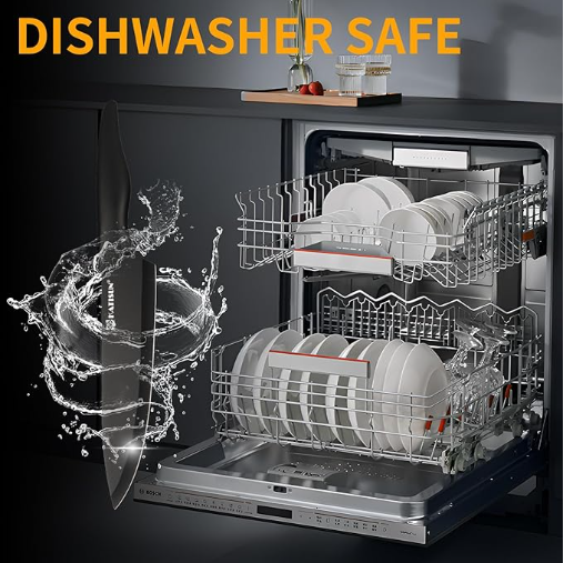 16 Pieces Kitchen Knife Block Set With Cutting Board, German Stainless Steel Knife Set With Sharpener, Dishwasher Safe, Anti-Slip Handle, 6 Steak Knives, Black 5