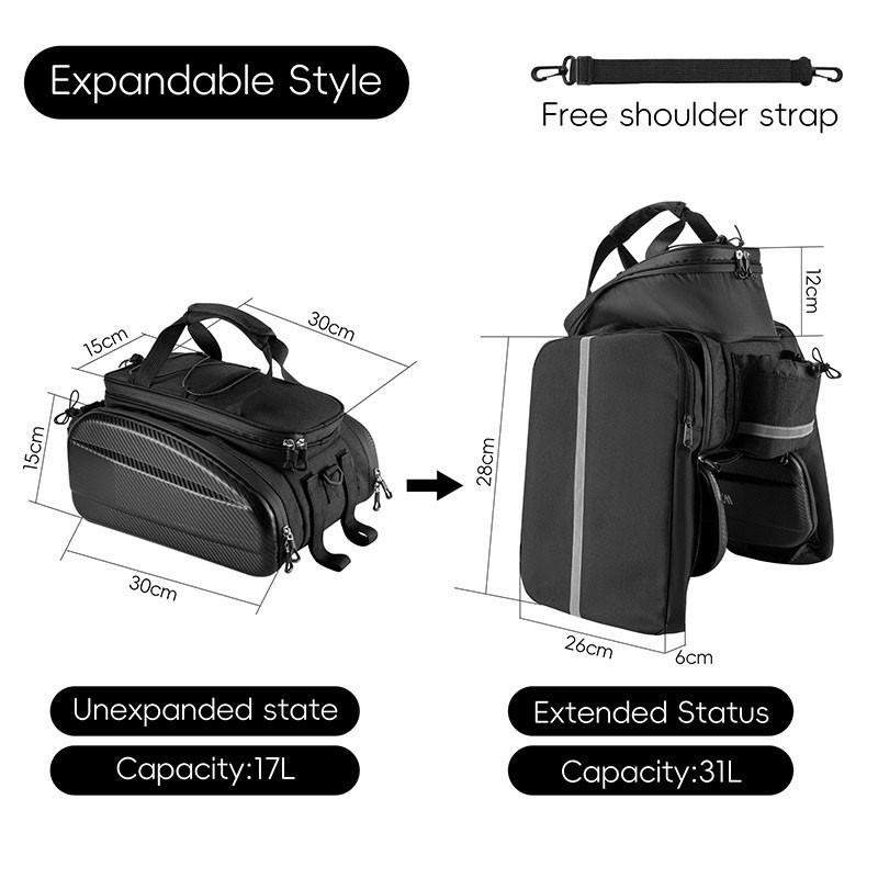 General bicycle rear bag hard shell expandable bike pannier