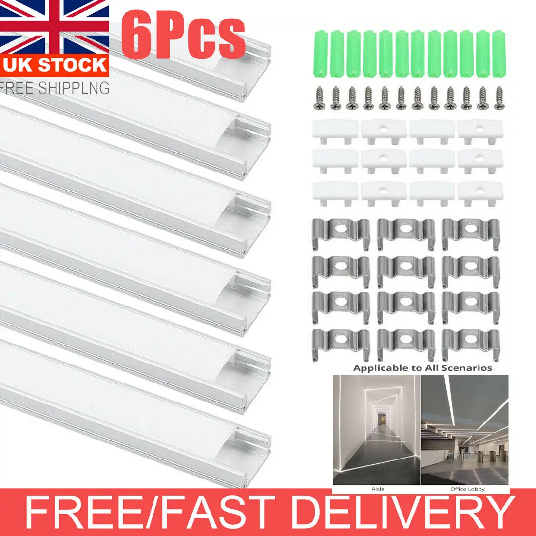 6X U-shape 1 Meter Aluminium Channel