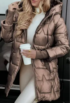 Elegant Winter Hooded Down Jacket Cardigan Coat - Bronze - View 1