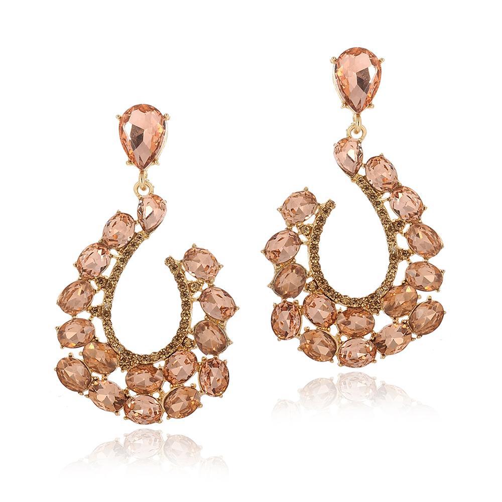 Crystal Ladies Earrings Zinc Alloy European And American Style Dress Party Earrings Pink - Shop at LoveMi