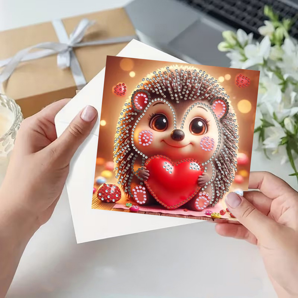 DIY Diamond Painting Kit Birthday Card Kit, Unique Hedgehog Pattern Design, Water Diamond Painting Art Mosaic Postcards, Festival Cards Perfect For Families, Friends, And Lovers, Handmade Gif