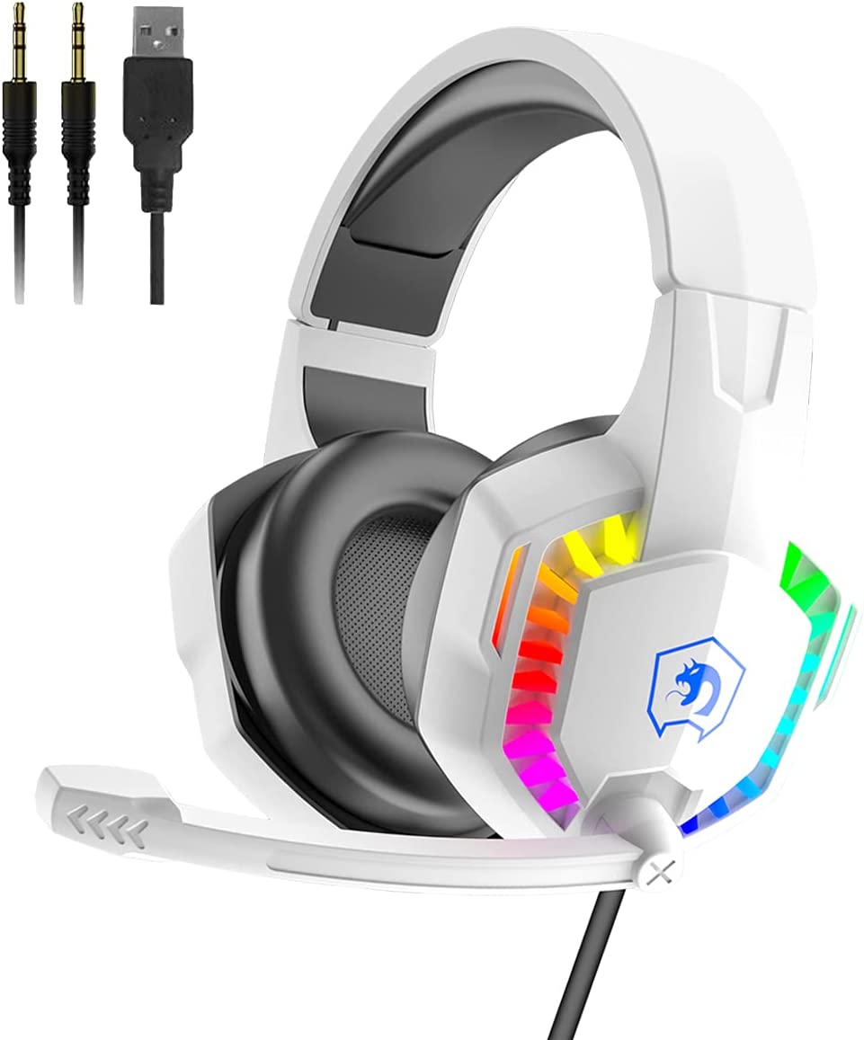 Wired Gaming Headset With Rainbow RGB Backlight Retractable Stereo Sound For PS4