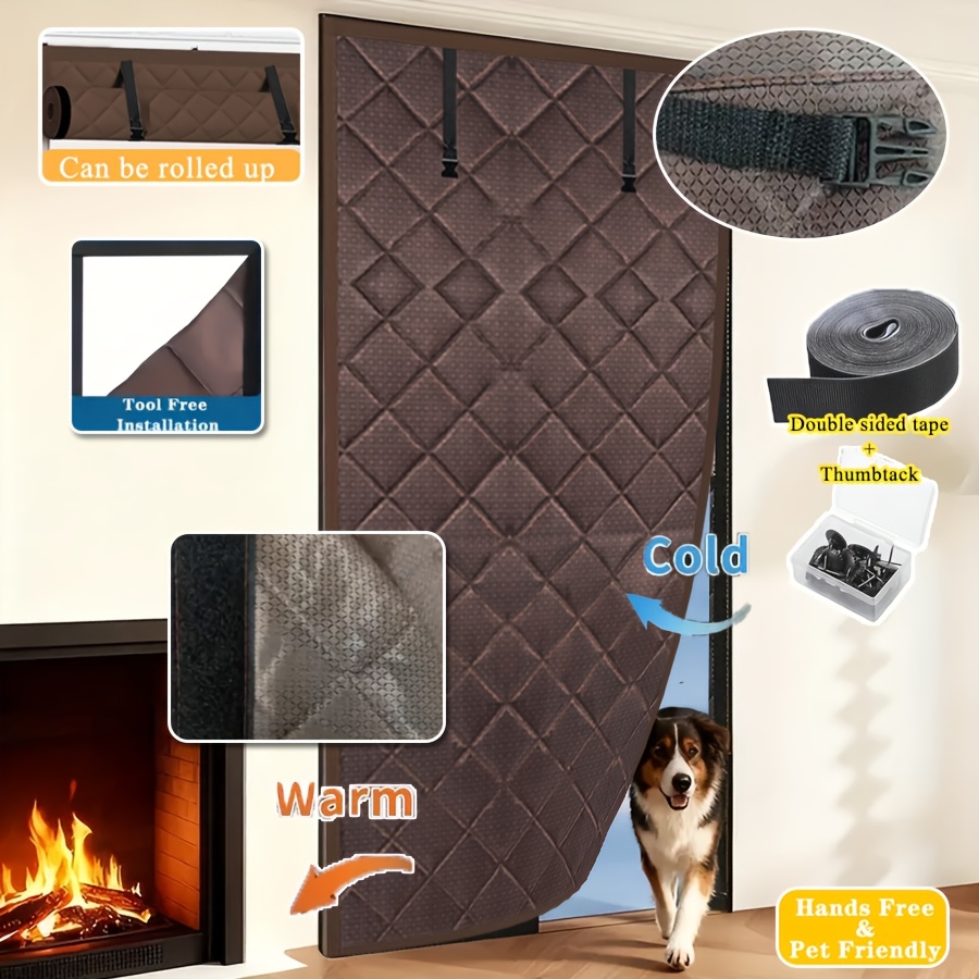 Rollable Magnetic Cotton Insulated Door Curtain, Block Outdoor Cold Wind Lock Indoor Heat, Thick Oxford Windproof Door Drape For Yard Home Entrance Winter Reduce Heating Cost