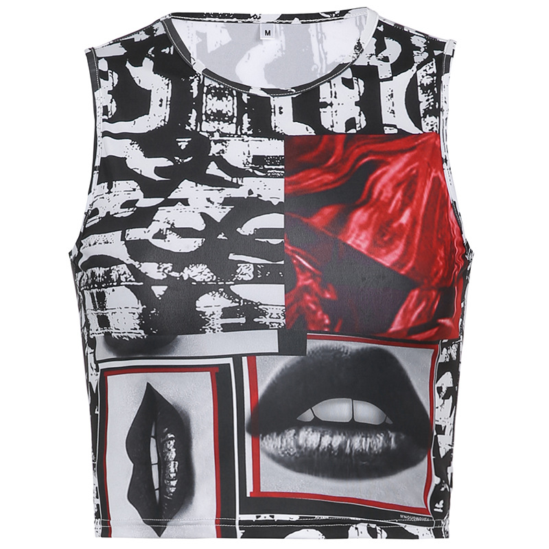 Title 2, Fashion Abstract Printed Round Neck Sleeveless ...