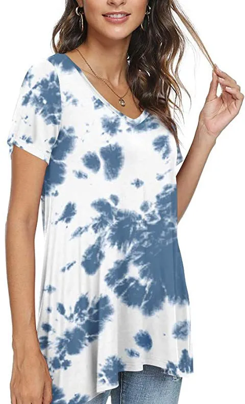 Women's Summer Casual V-Neck Loose Short Sleeve Top T-Shirt - 7Color-3Xl