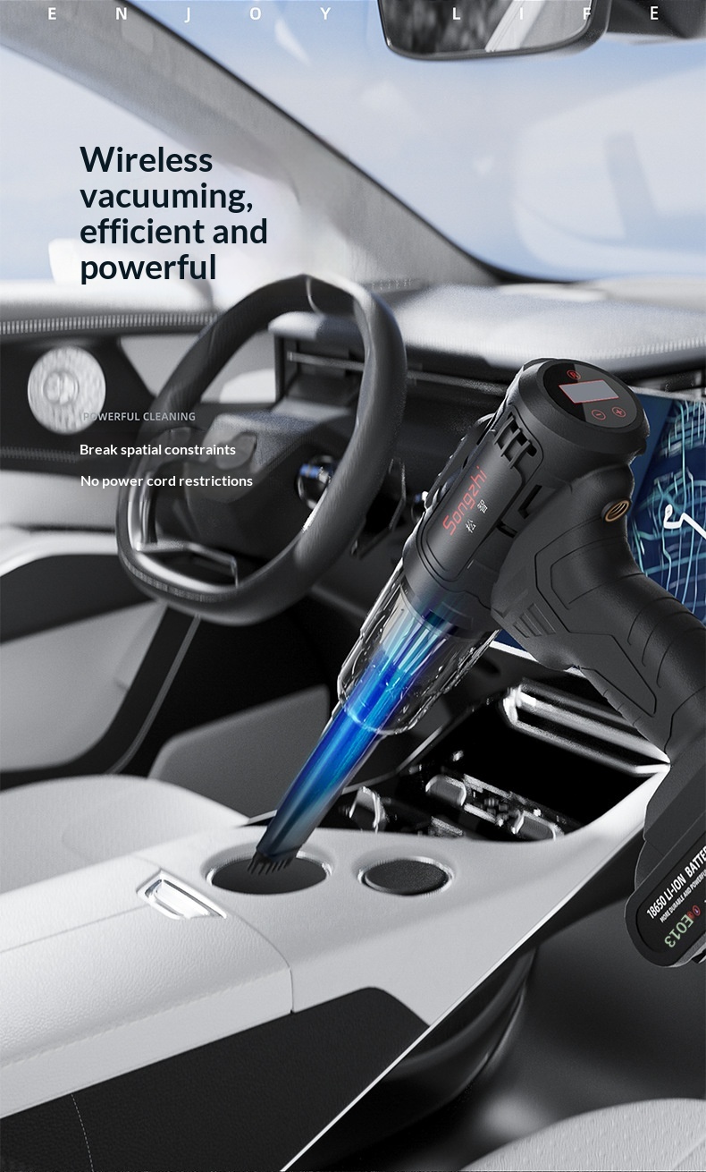 Mini Cordless Handheld Car Vacuum Inflator Combo With LED Light, Powerful Suction
