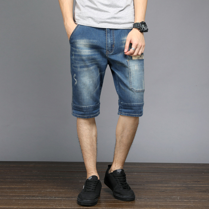 Men's Five Points Loose Straight Patch Denim Shorts