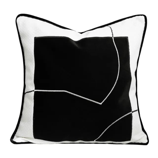 Black And White Pillow Sofa Cushion Cotton Hemp Woven Leather Simple Modern Containing Pillow Core - Shop at LoveMi