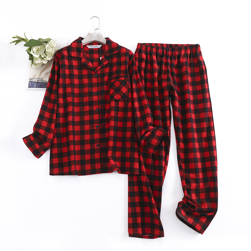 Checkered Pure Cotton Women's Pajamas Set Home Clothing