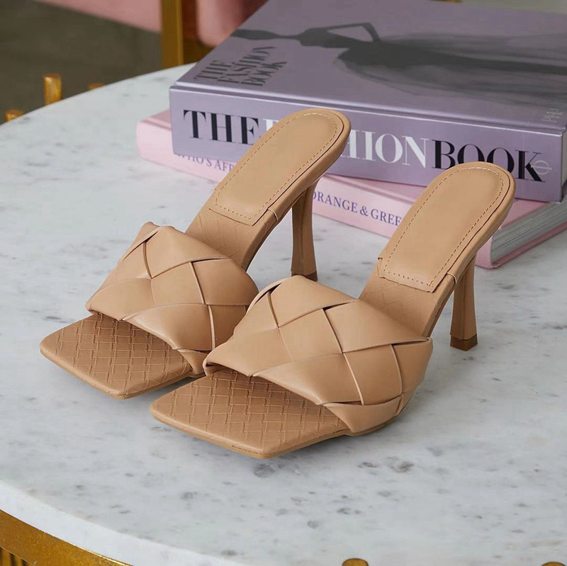 High heeled square toed open toed sandals Beige - Shop at LoveMi