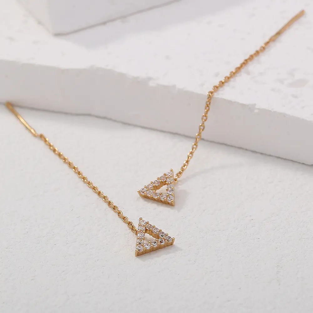 Simple And Stylish Copper Micro-zircon Earrings Long Tassel Gold Triangle Earrings