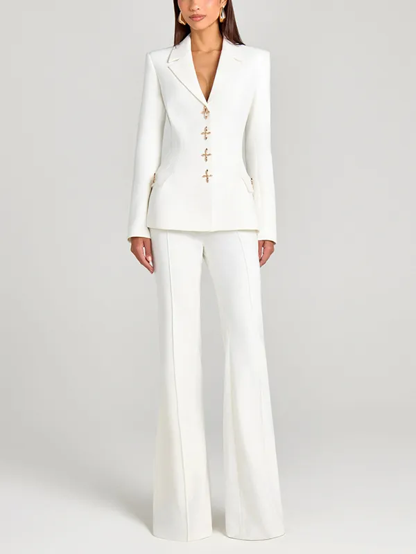 White Single Breasted Blazer And Trousers 2 Piece Suit Blazers - Shop at LoveMi
