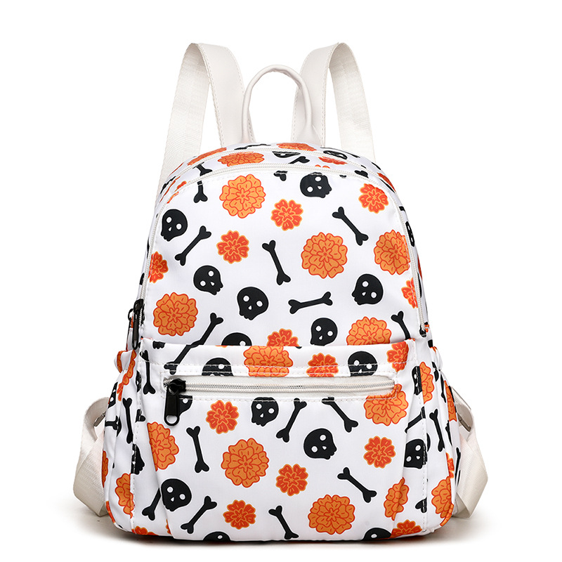 Halloween Skull Print Backpack For Women Waterproof Large Capacity Zipper Multi- - Picture 4 of 4